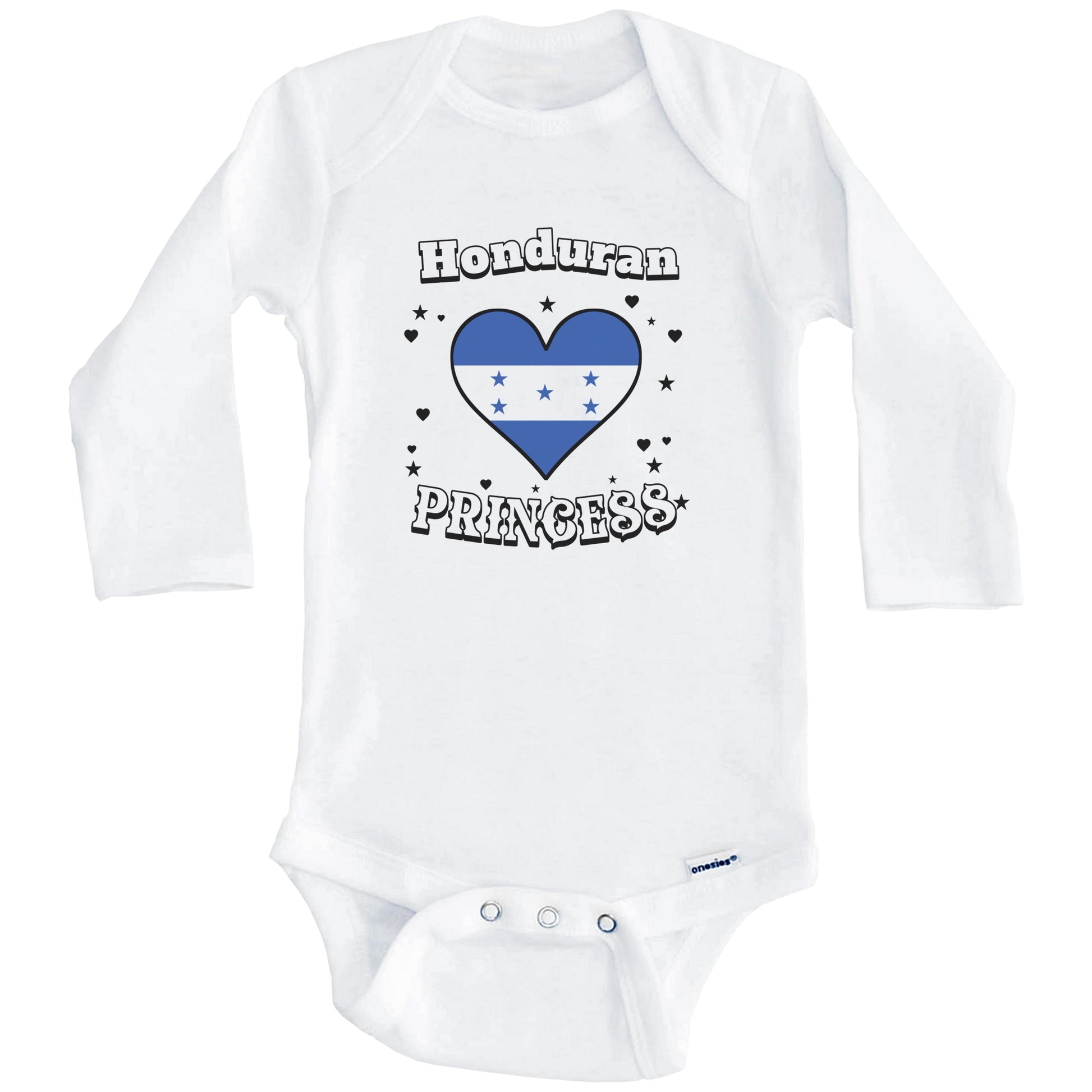 Honduran Princess Honduras Flag Heart Baby Girl Bodysuit (Long Sleeves)