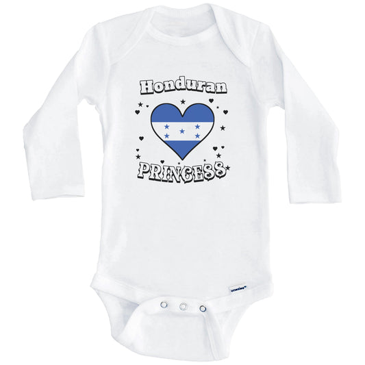 Honduran Princess Honduras Flag Heart Baby Girl Bodysuit (Long Sleeves)