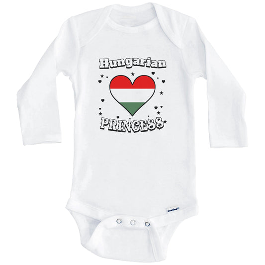 Hungarian Princess Hungary Flag Heart Baby Girl Bodysuit (Long Sleeves)