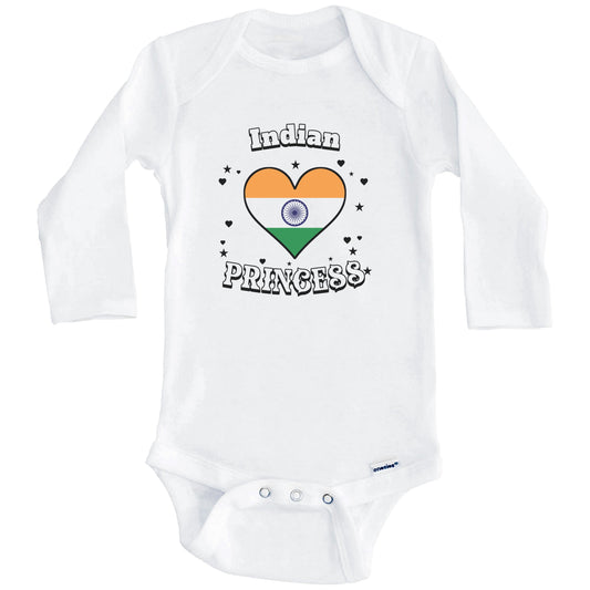 Indian Princess India Flag Heart Baby Girl Bodysuit (Long Sleeves)