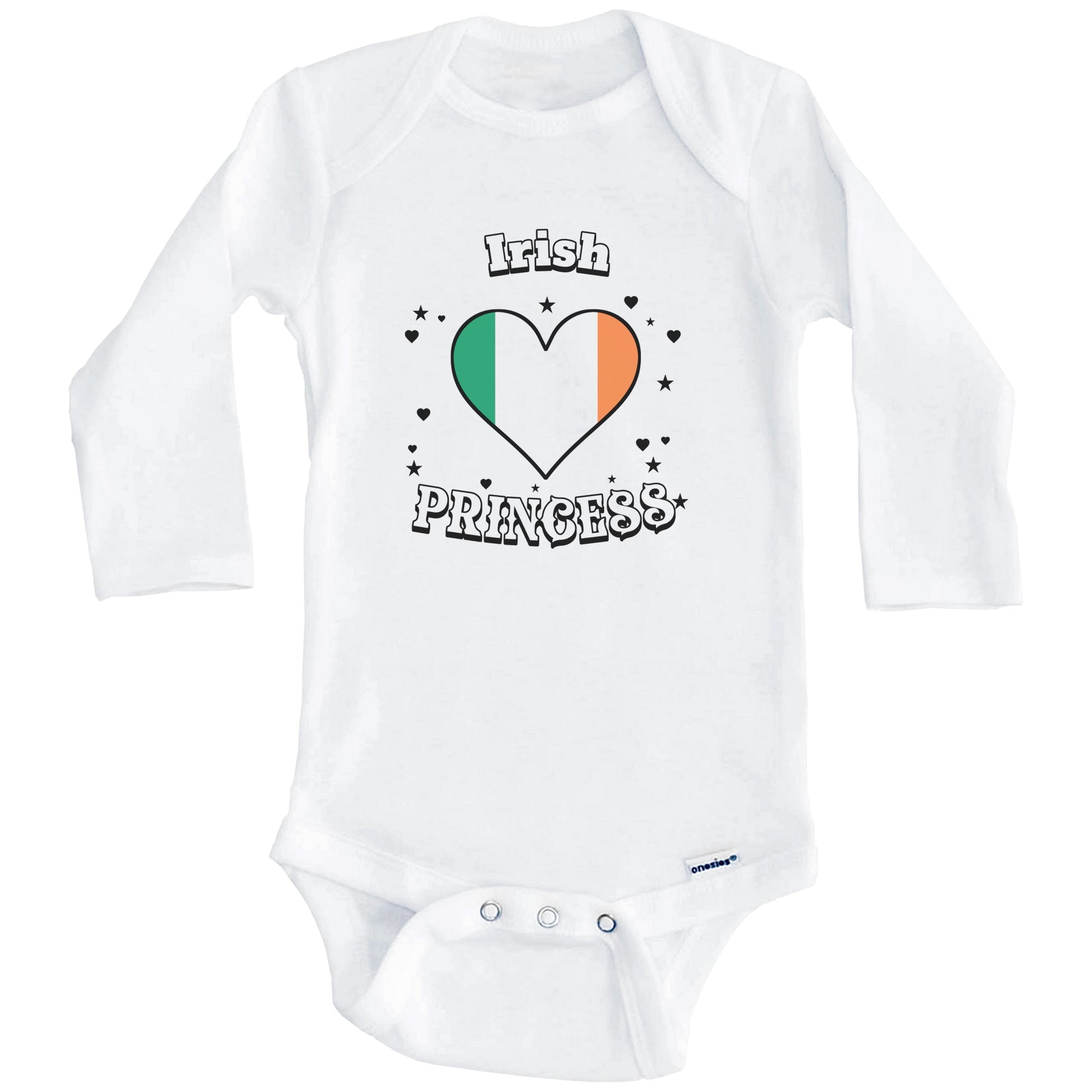 Irish Princess Ireland Flag Heart Baby Girl Bodysuit (Long Sleeves)