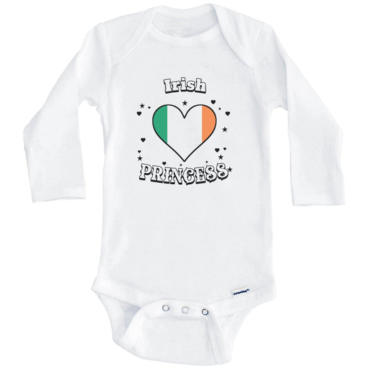 Irish Princess Ireland Flag Heart Baby Girl Bodysuit (Long Sleeves)