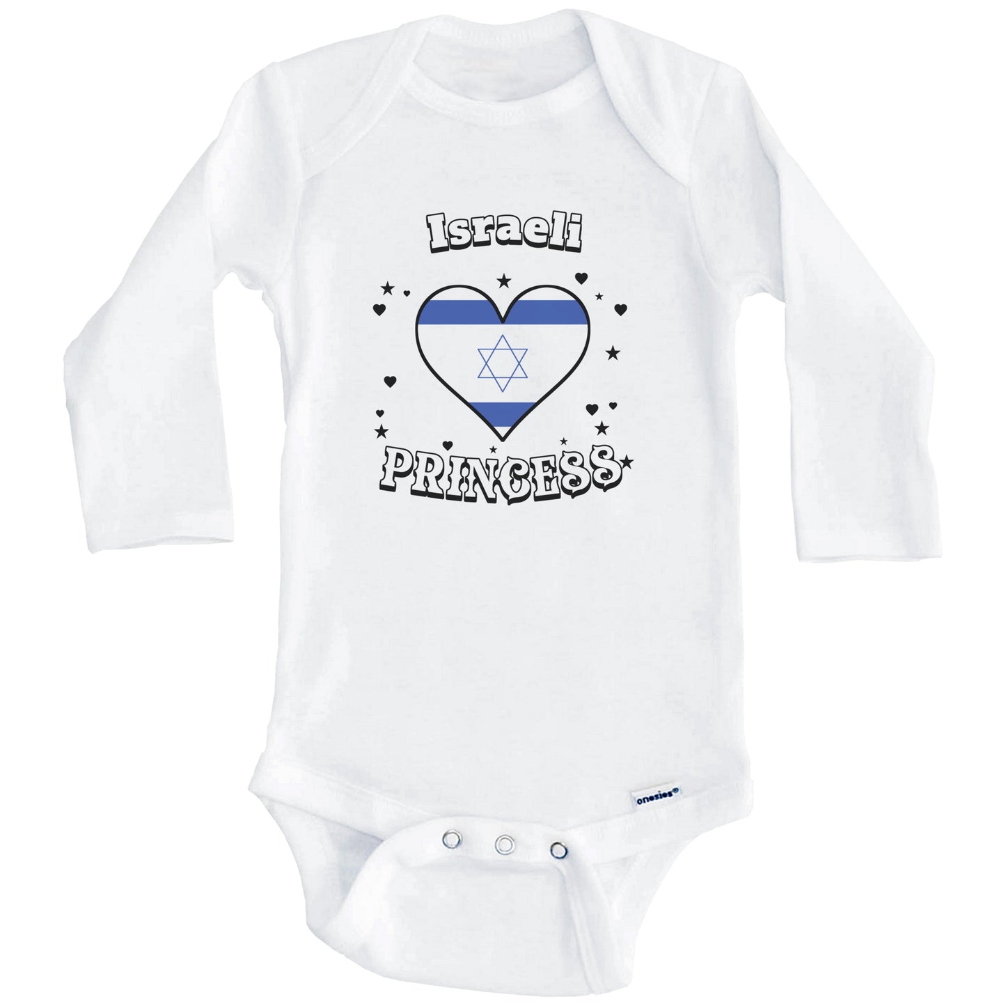 Israeli Princess Israel Flag Heart Baby Girl Bodysuit (Long Sleeves)