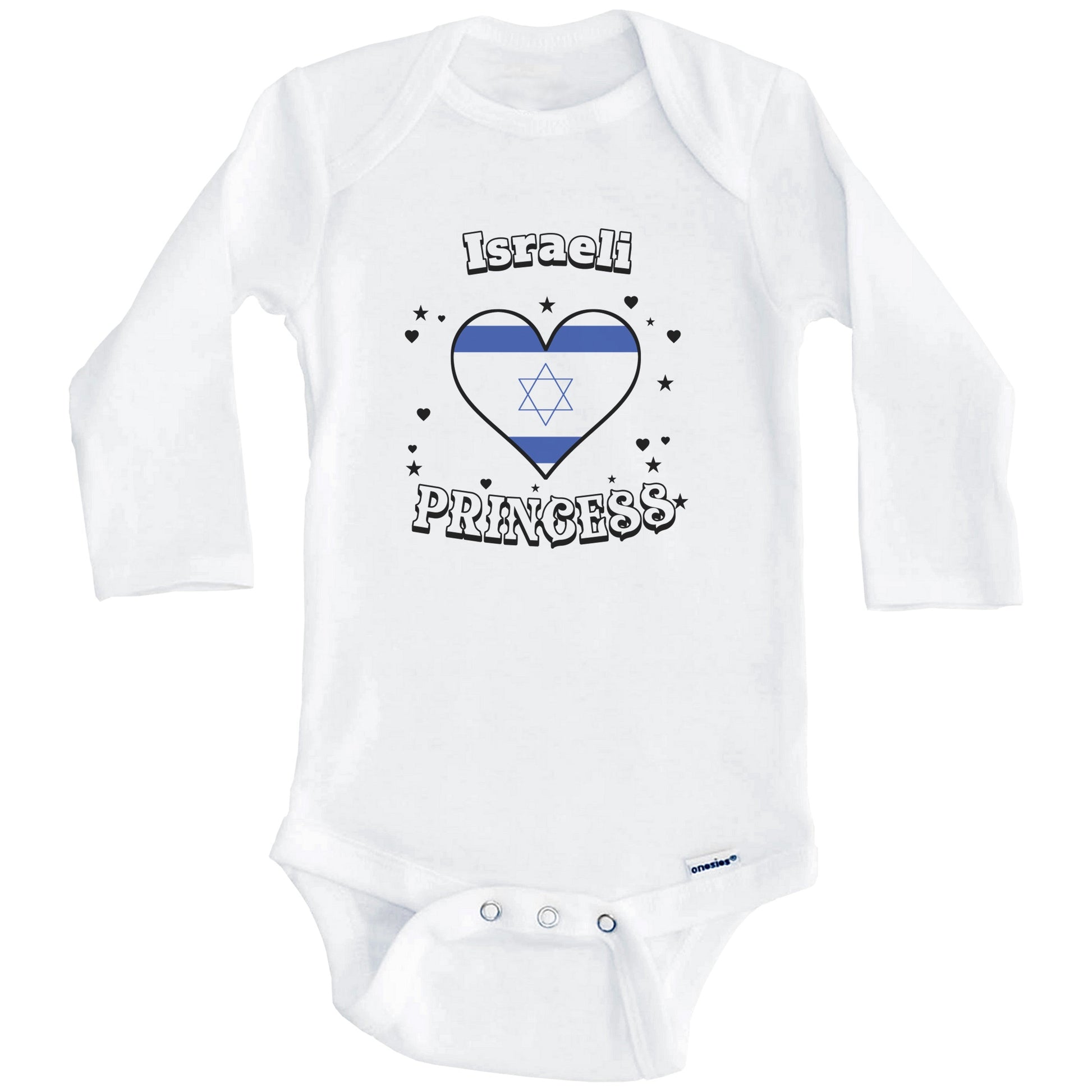Israeli Princess Israel Flag Heart Baby Girl Bodysuit (Long Sleeves)