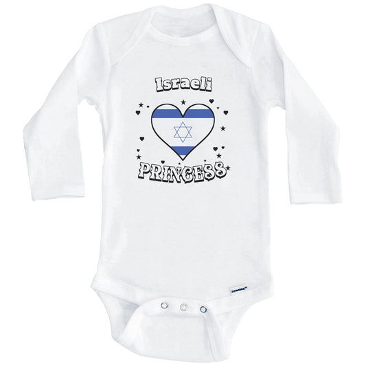 Israeli Princess Israel Flag Heart Baby Girl Bodysuit (Long Sleeves)