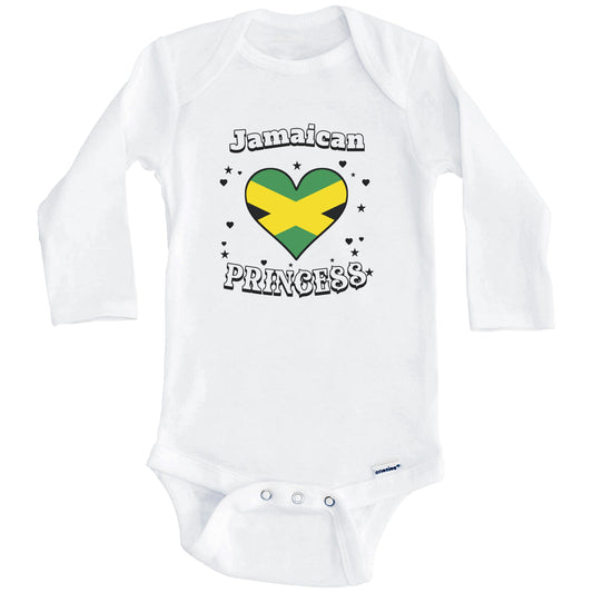 Jamaican Princess Jamaica Flag Heart Baby Girl Bodysuit (Long Sleeves)