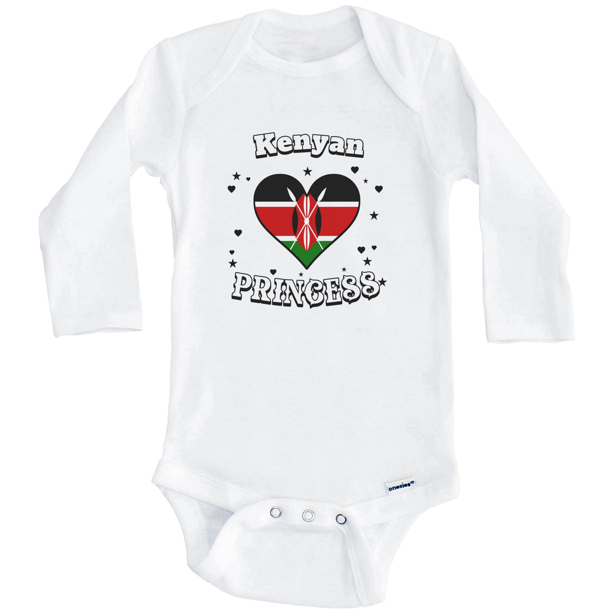 Kenyan Princess Kenya Flag Heart Baby Girl Bodysuit (Long Sleeves)