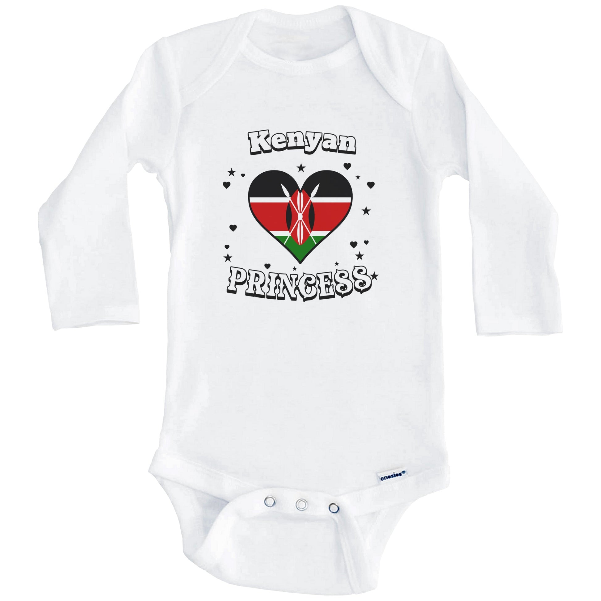Kenyan Princess Kenya Flag Heart Baby Girl Bodysuit (Long Sleeves)