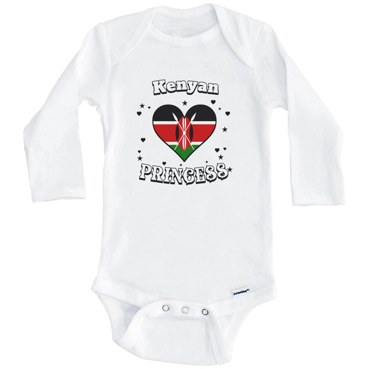 Kenyan Princess Kenya Flag Heart Baby Girl Bodysuit (Long Sleeves)