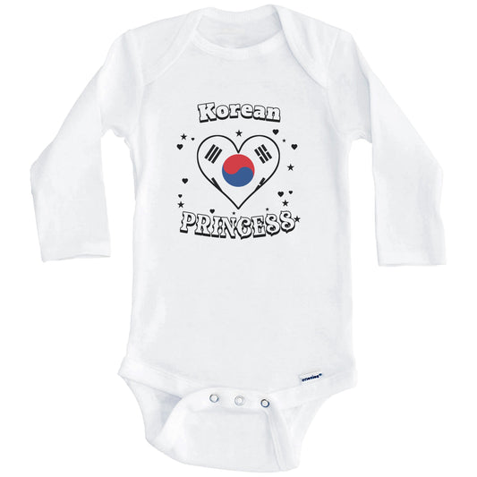 Korean Princess South Korea Flag Heart Baby Girl Bodysuit (Long Sleeves)