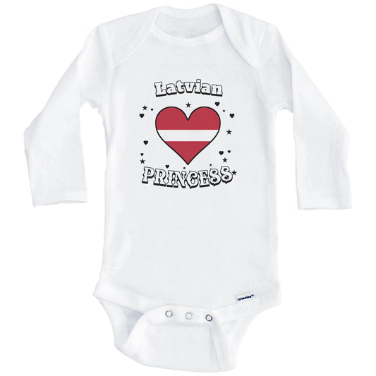Latvian Princess Latvia Flag Heart Baby Girl Bodysuit (Long Sleeves)