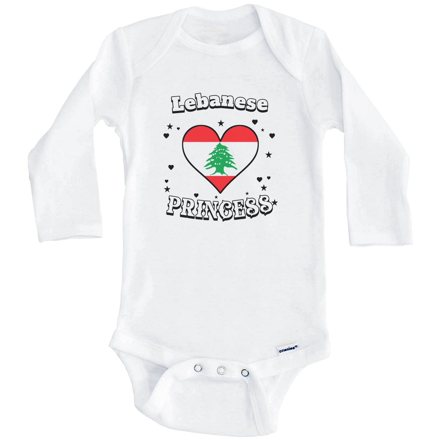 Lebanese Princess Lebanon Flag Heart Baby Girl Bodysuit (Long Sleeves)