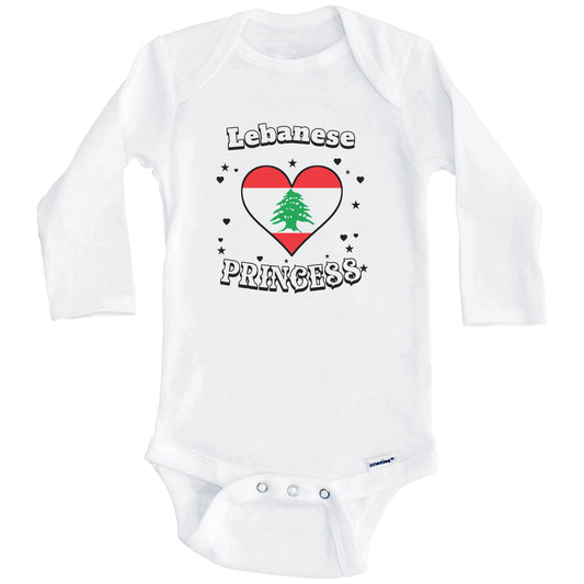 Lebanese Princess Lebanon Flag Heart Baby Girl Bodysuit (Long Sleeves)