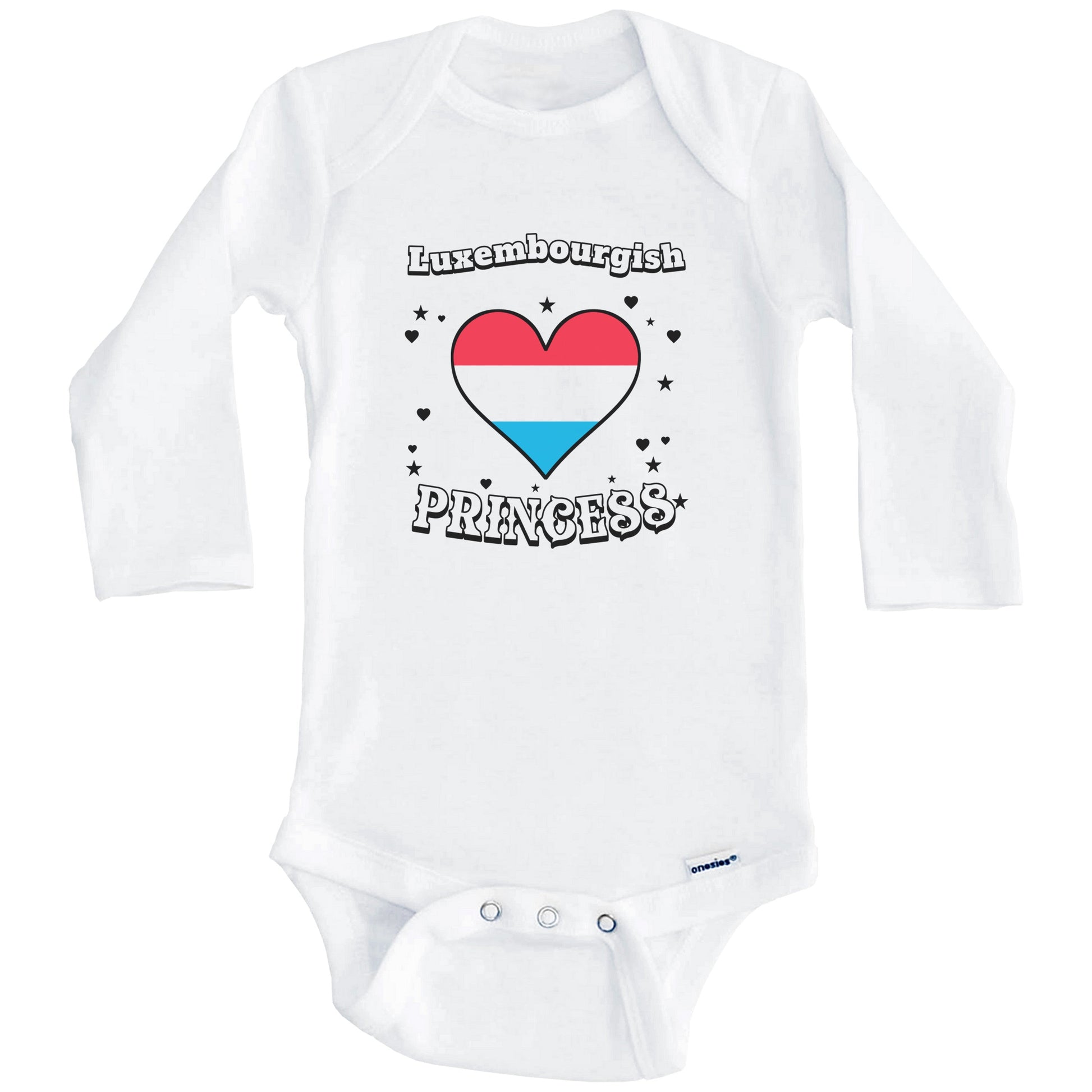 Luxembourgish Princess Luxembourg Flag Heart Baby Girl Bodysuit (Long Sleeves)