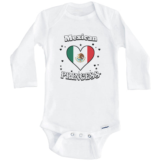 Mexican Princess Mexico Flag Heart Baby Girl Bodysuit (Long Sleeves)
