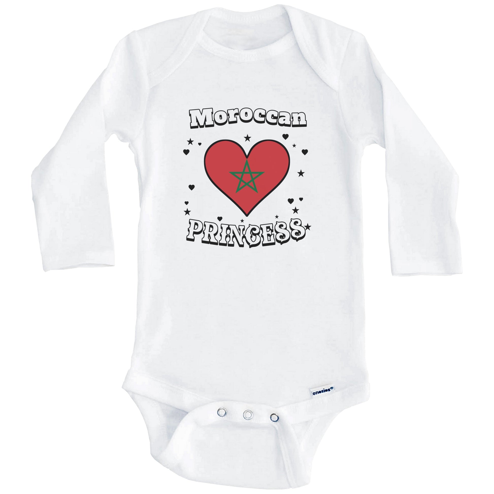 Moroccan Princess Morocco Flag Heart Baby Girl Bodysuit (Long Sleeves)