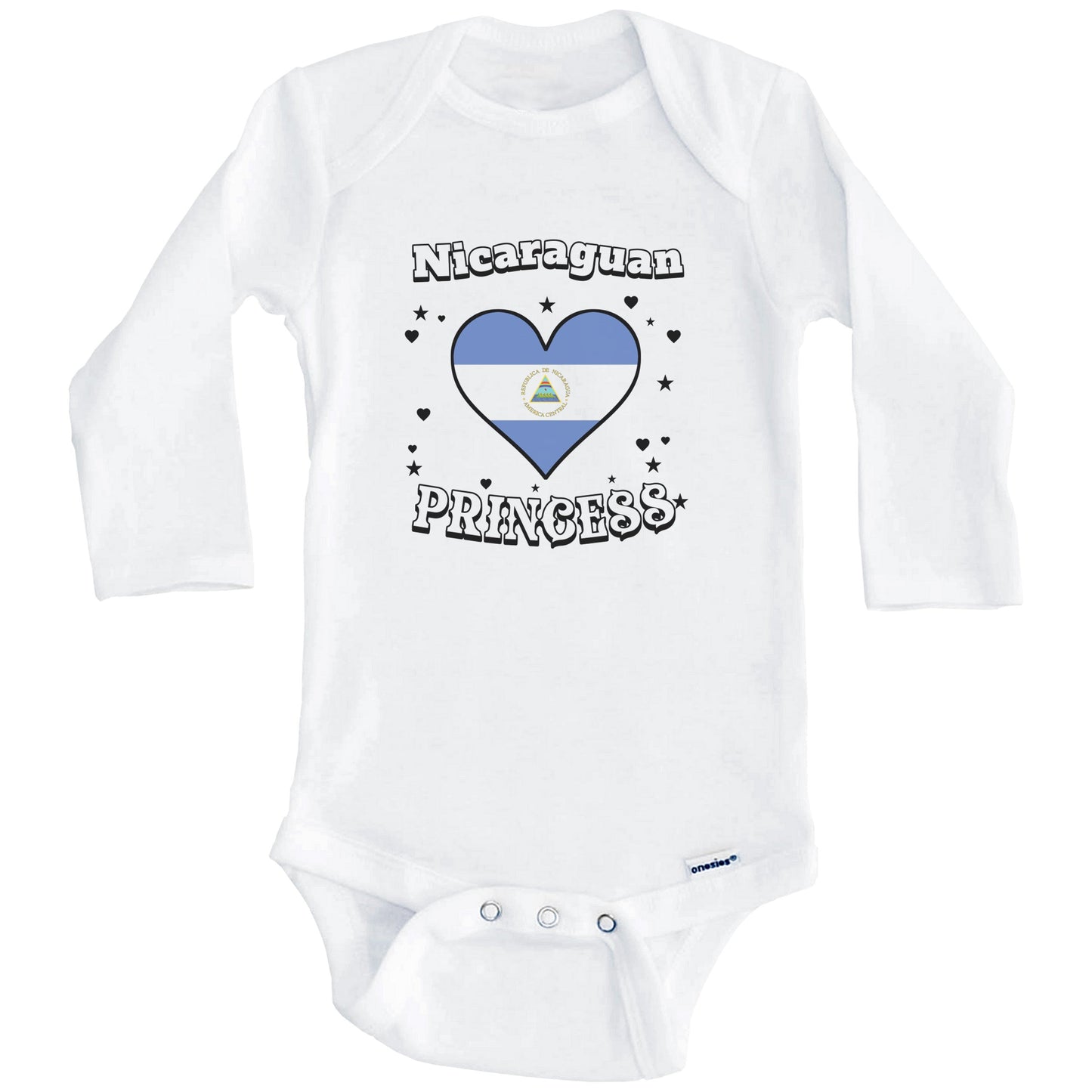Nicaraguan Princess Nicaragua Flag Heart Baby Girl Bodysuit (Long Sleeves)