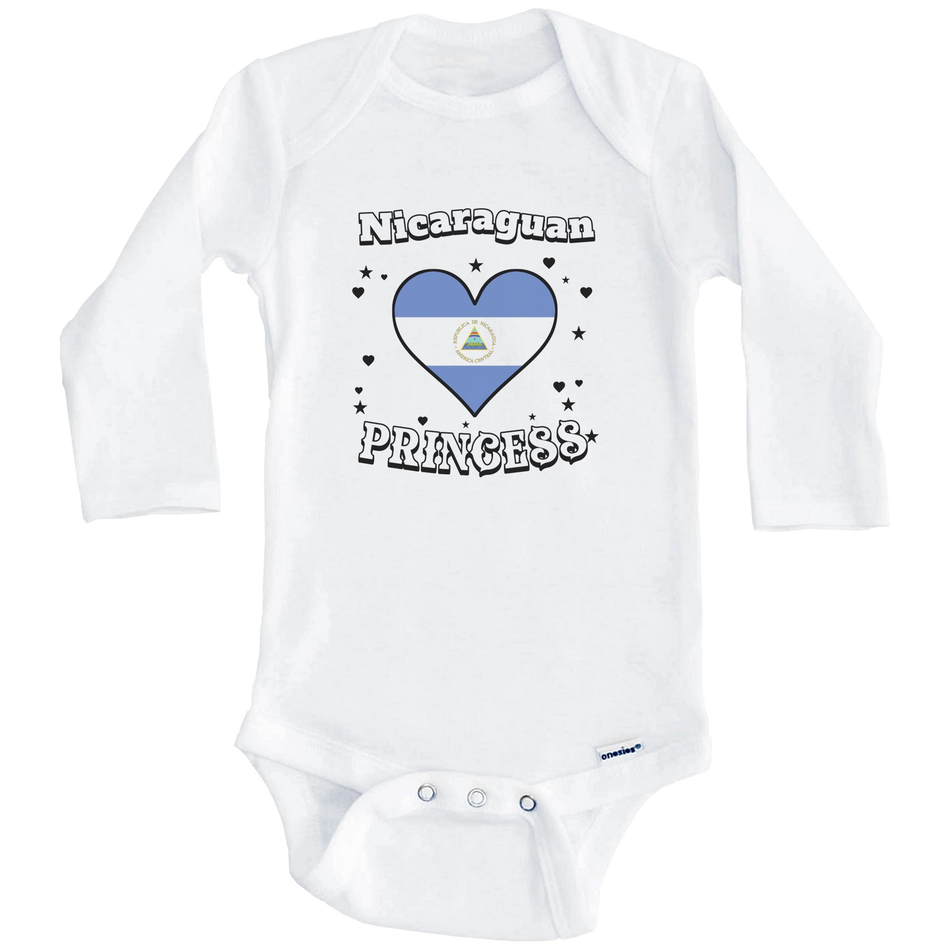 Nicaraguan Princess Nicaragua Flag Heart Baby Girl Bodysuit (Long Sleeves)