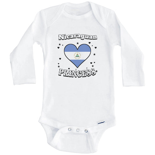Nicaraguan Princess Nicaragua Flag Heart Baby Girl Bodysuit (Long Sleeves)