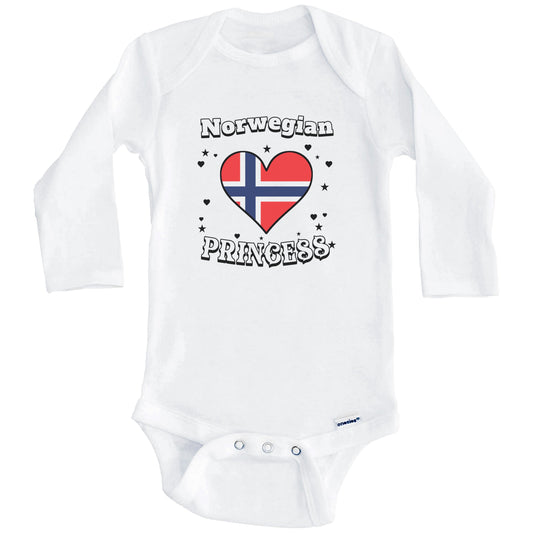 Norwegian Princess Norway Flag Heart Baby Girl Bodysuit (Long Sleeves)
