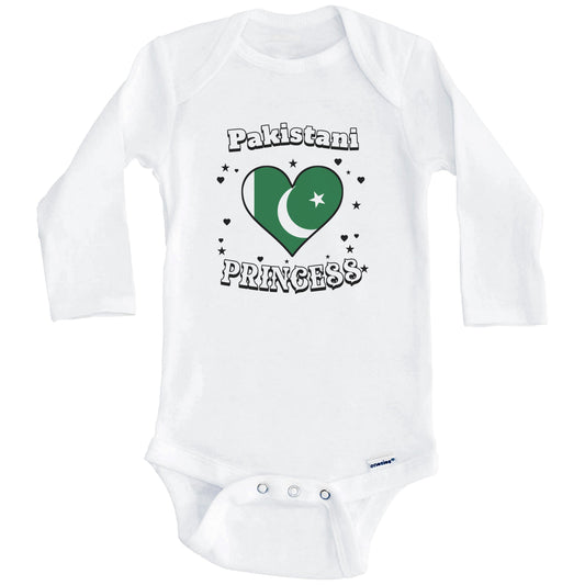 Pakistani Princess Pakistan Flag Heart Baby Girl Bodysuit (Long Sleeves)