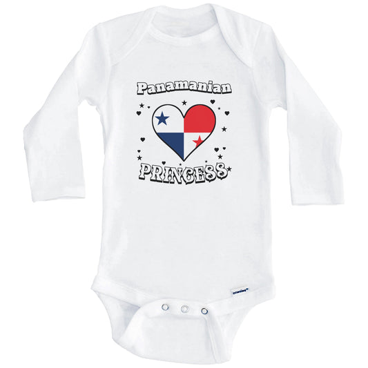 Panamanian Princess Panama Flag Heart Baby Girl Bodysuit (Long Sleeves)