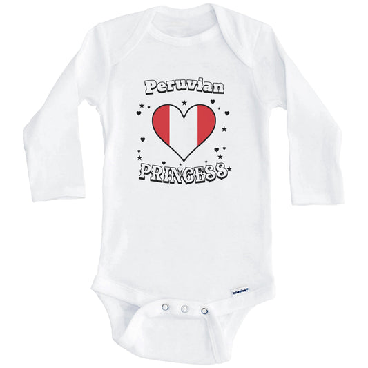 Peruvian Princess Peru Flag Heart Baby Girl Bodysuit (Long Sleeves)