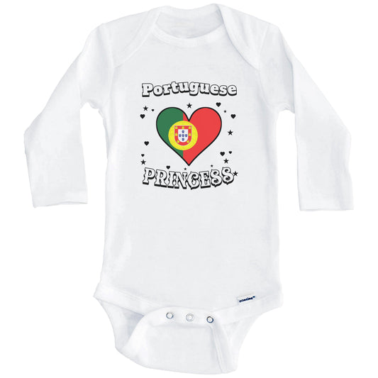 Portuguese Princess Portugal Flag Heart Baby Girl Bodysuit (Long Sleeves)