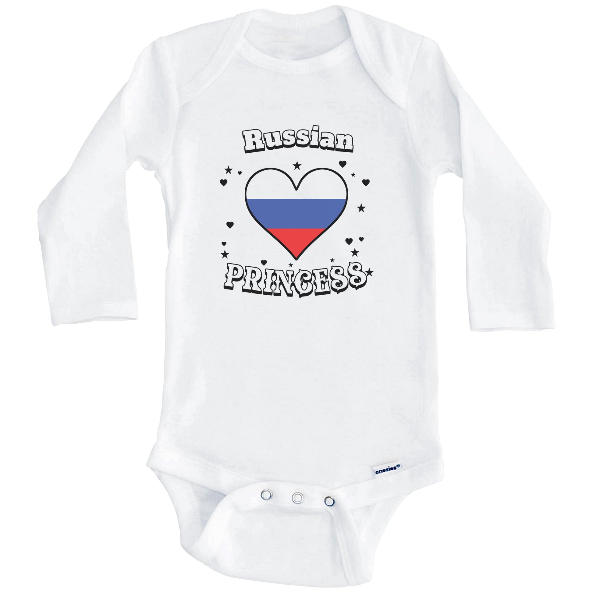 Russian Princess Russia Flag Heart Baby Girl Bodysuit (Long Sleeves)