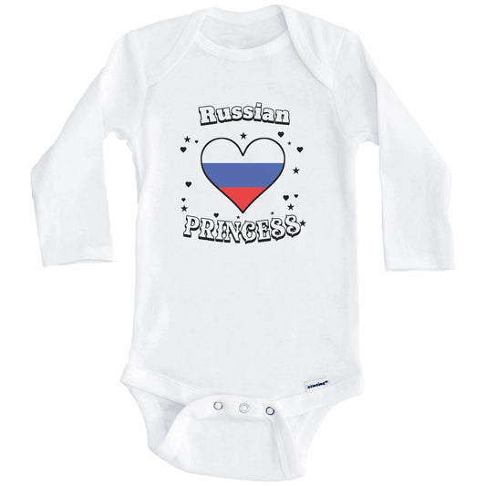 Russian Princess Russia Flag Heart Baby Girl Bodysuit (Long Sleeves)