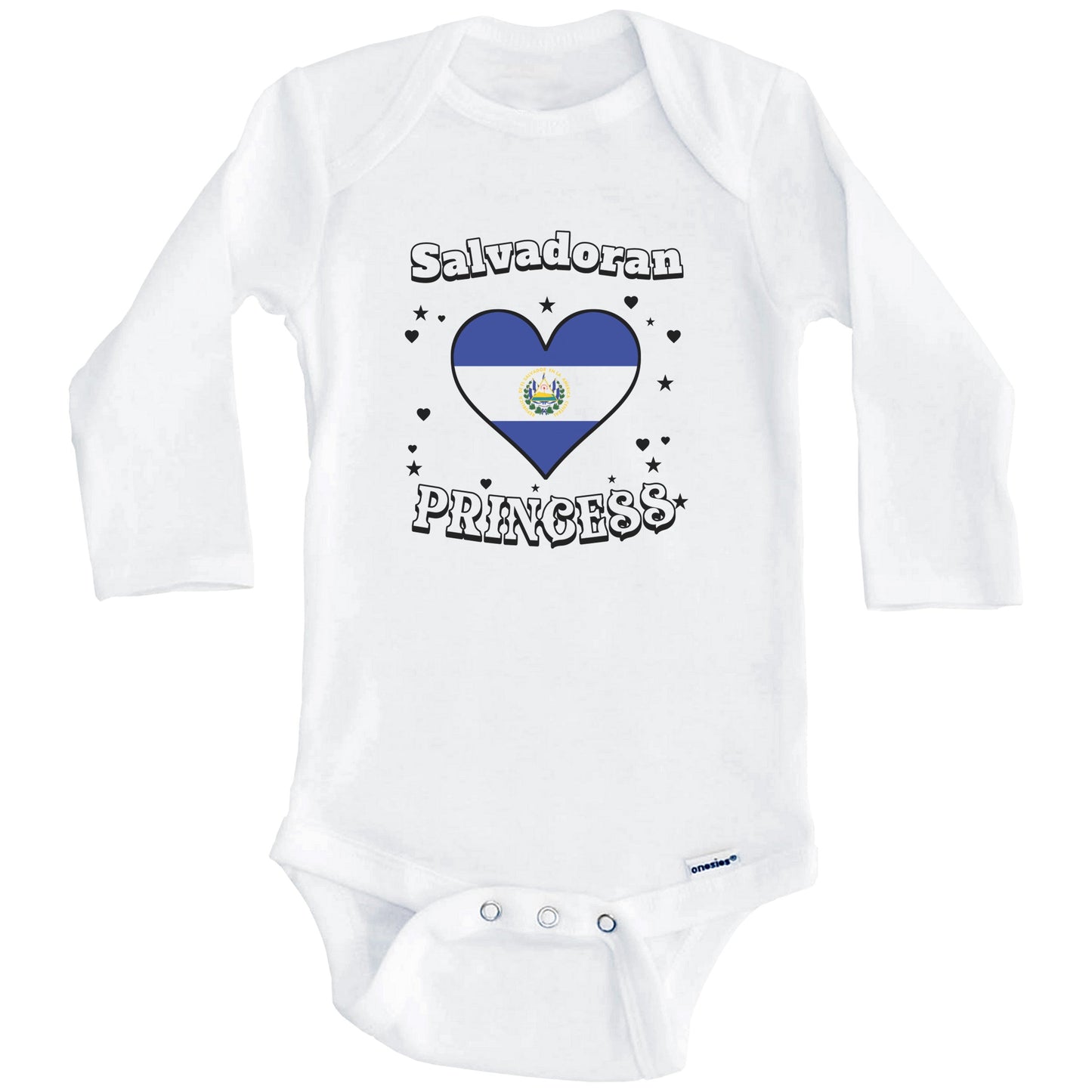 Salvadoran Princess El Salvador Flag Heart Baby Girl Bodysuit (Long Sleeves)