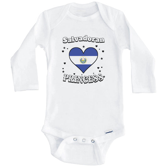 Salvadoran Princess El Salvador Flag Heart Baby Girl Bodysuit (Long Sleeves)
