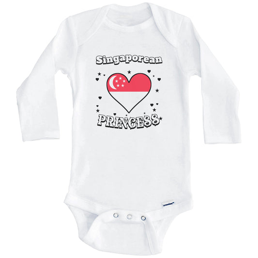 Singaporean Princess Singapore Flag Heart Baby Girl Bodysuit (Long Sleeves)