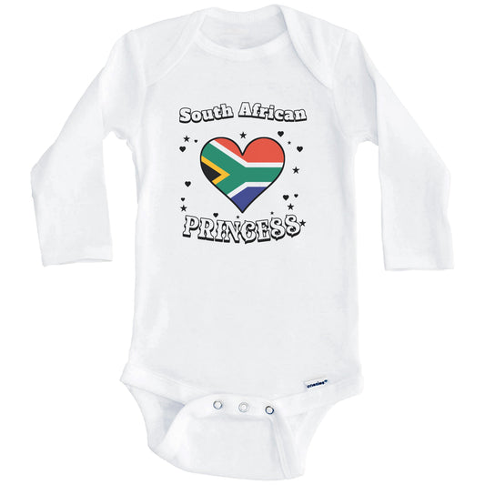 South African Princess South Africa Flag Heart Baby Girl Bodysuit (Long Sleeves)