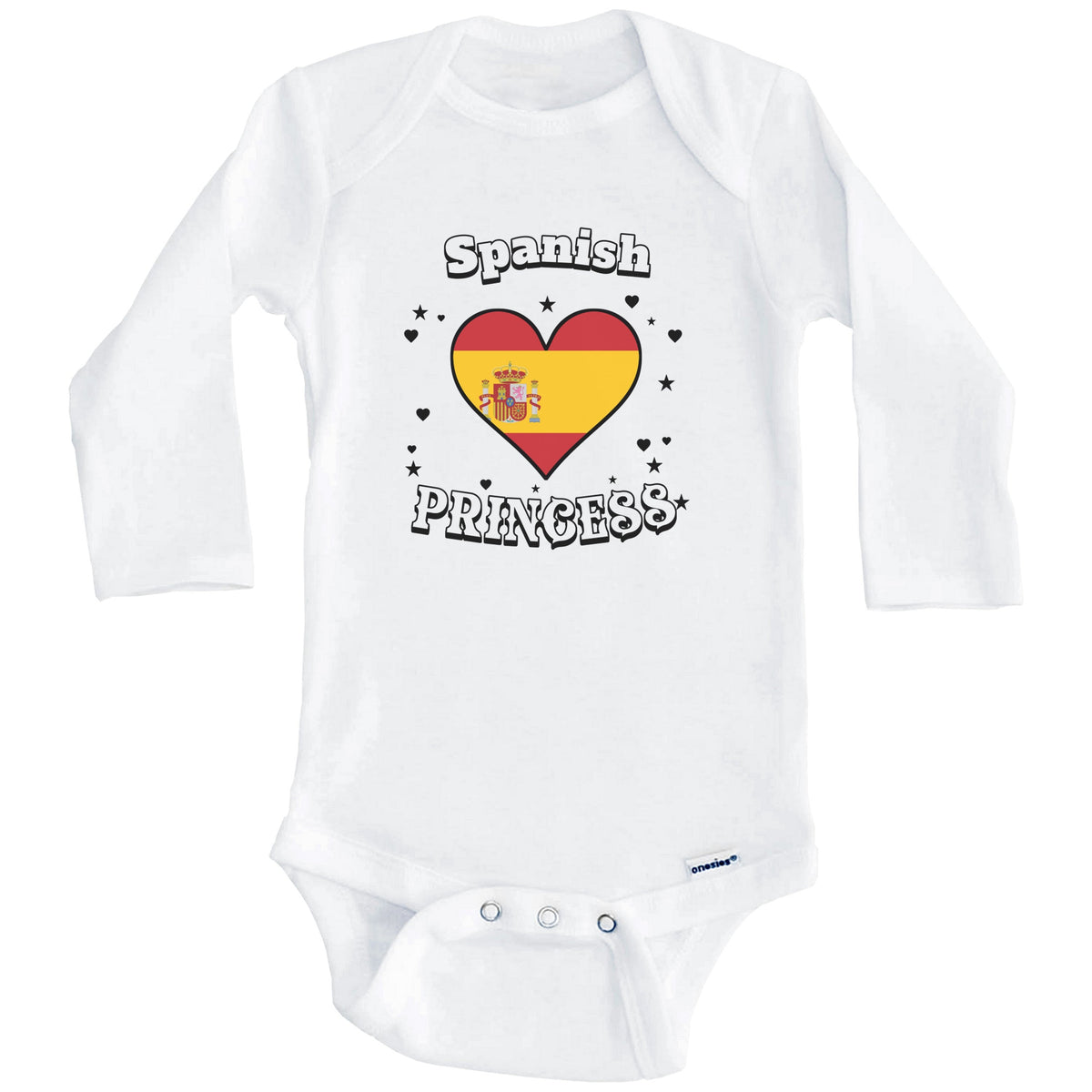 Spanish Princess Spain Flag Heart Baby Girl Bodysuit (Long Sleeves)
