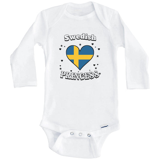 Swedish Princess Sweden Flag Heart Baby Girl Bodysuit (Long Sleeves)