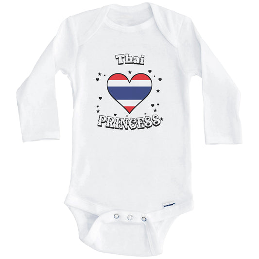 Thai Princess Thailand Flag Heart Baby Girl Bodysuit (Long Sleeves)