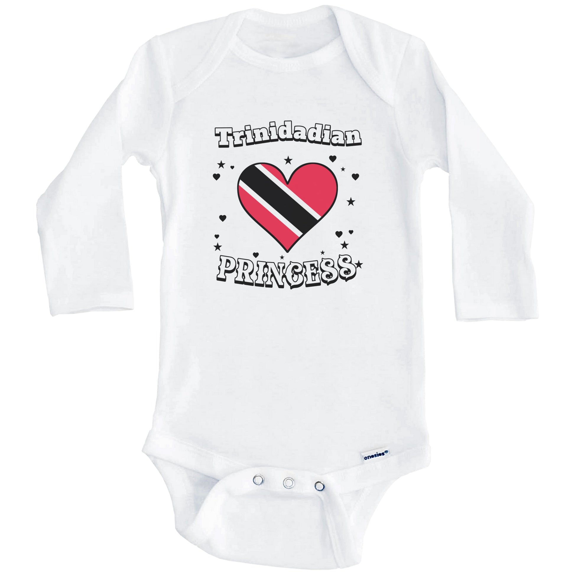 Trinidadian Princess Trinidad and Tobago Flag Heart Baby Girl Bodysuit (Long Sleeves)