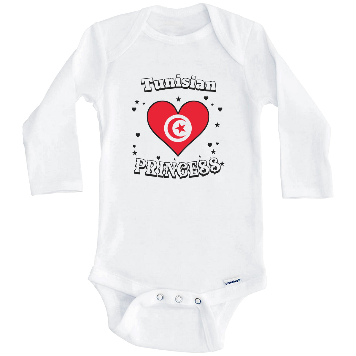 Tunisian Princess Tunisia Flag Heart Baby Girl Bodysuit (Long Sleeves)