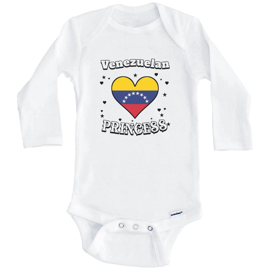 Venezuelan Princess Venezuela Flag Heart Baby Girl Bodysuit (Long Sleeves)