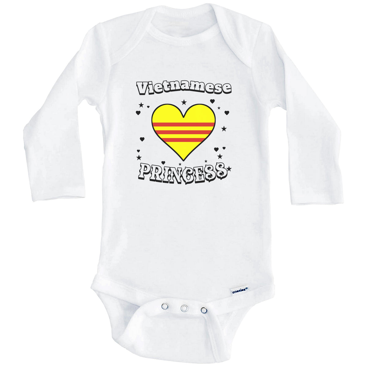 Vietnamese Princess Vietnam Flag Heart Baby Girl Bodysuit (Long Sleeves)