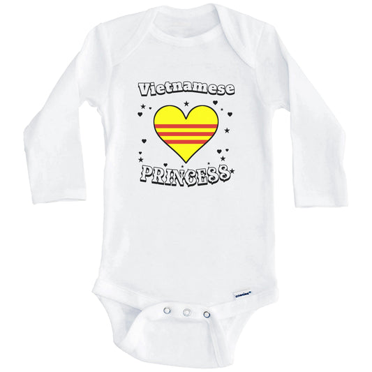 Vietnamese Princess Vietnam Flag Heart Baby Girl Bodysuit (Long Sleeves)
