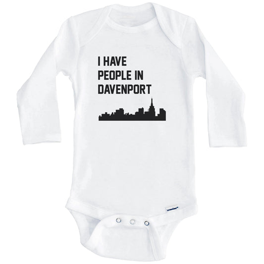 I Have People In Davenport Iowa Skyline Baby Bodysuit (Long Sleeves)