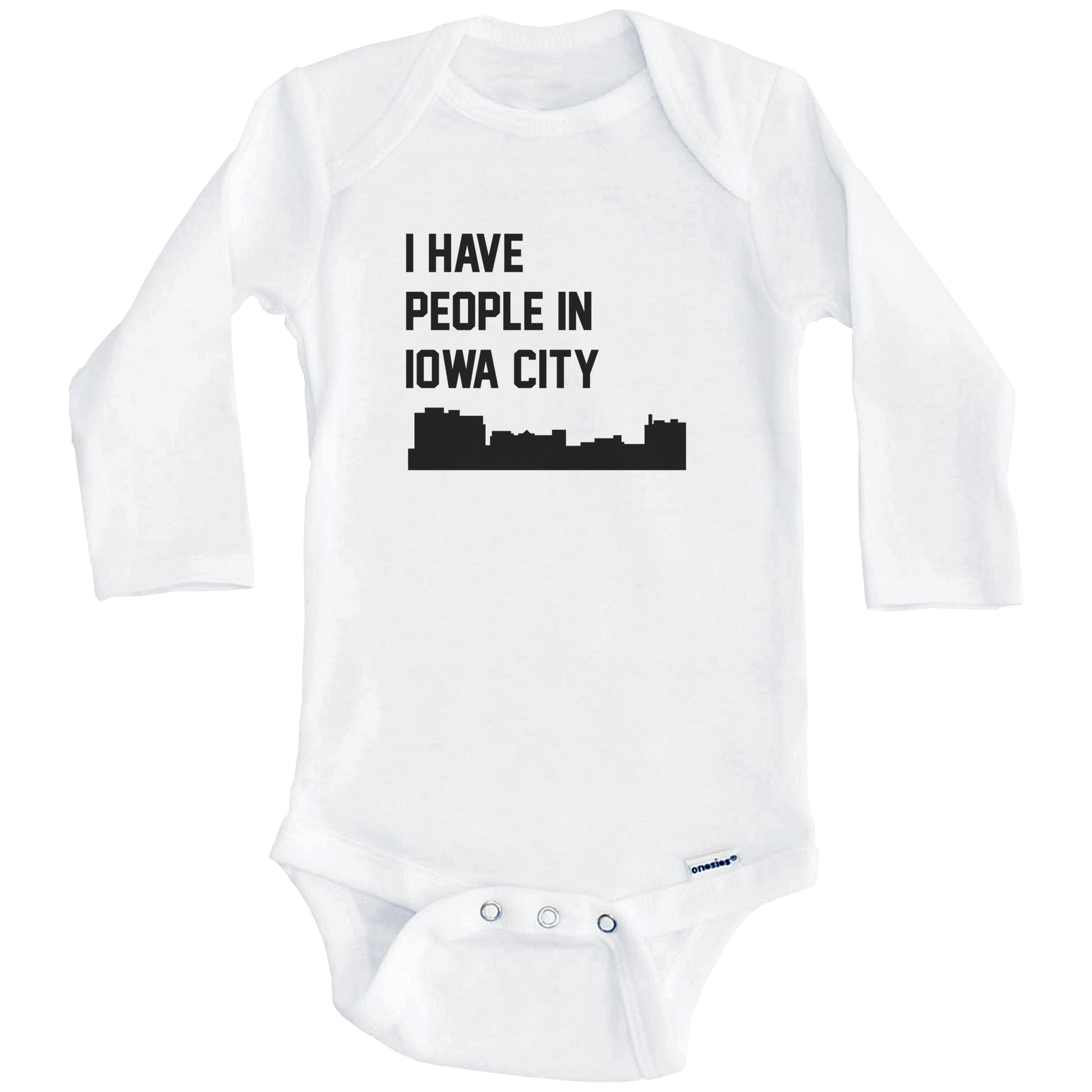 I Have People In Iowa City Iowa Skyline Baby Bodysuit (Long Sleeves)