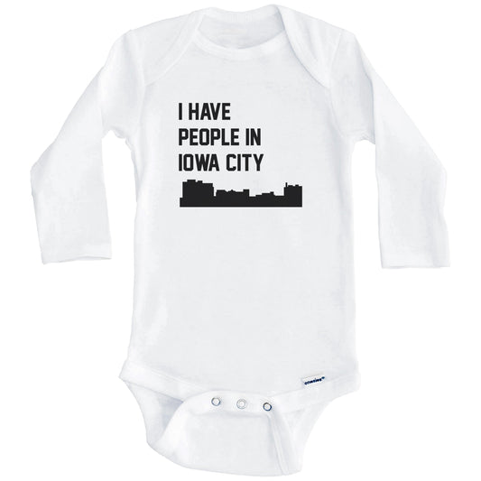 I Have People In Iowa City Iowa Skyline Baby Bodysuit (Long Sleeves)