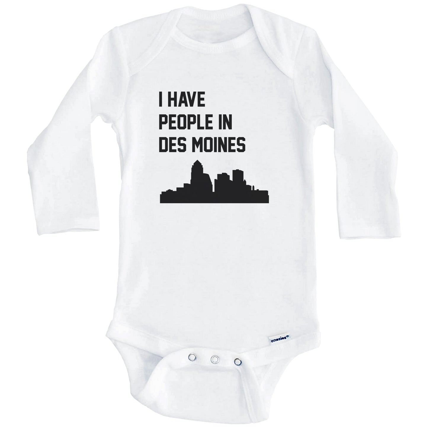 I Have People In Des Moines Iowa Skyline Baby Bodysuit (Long Sleeves)