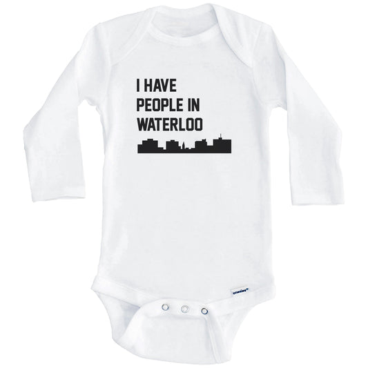 I Have People In Waterloo Iowa Skyline Baby Bodysuit (Long Sleeves)