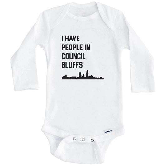 I Have People In Council Bluffs Iowa Skyline Baby Bodysuit (Long Sleeves)