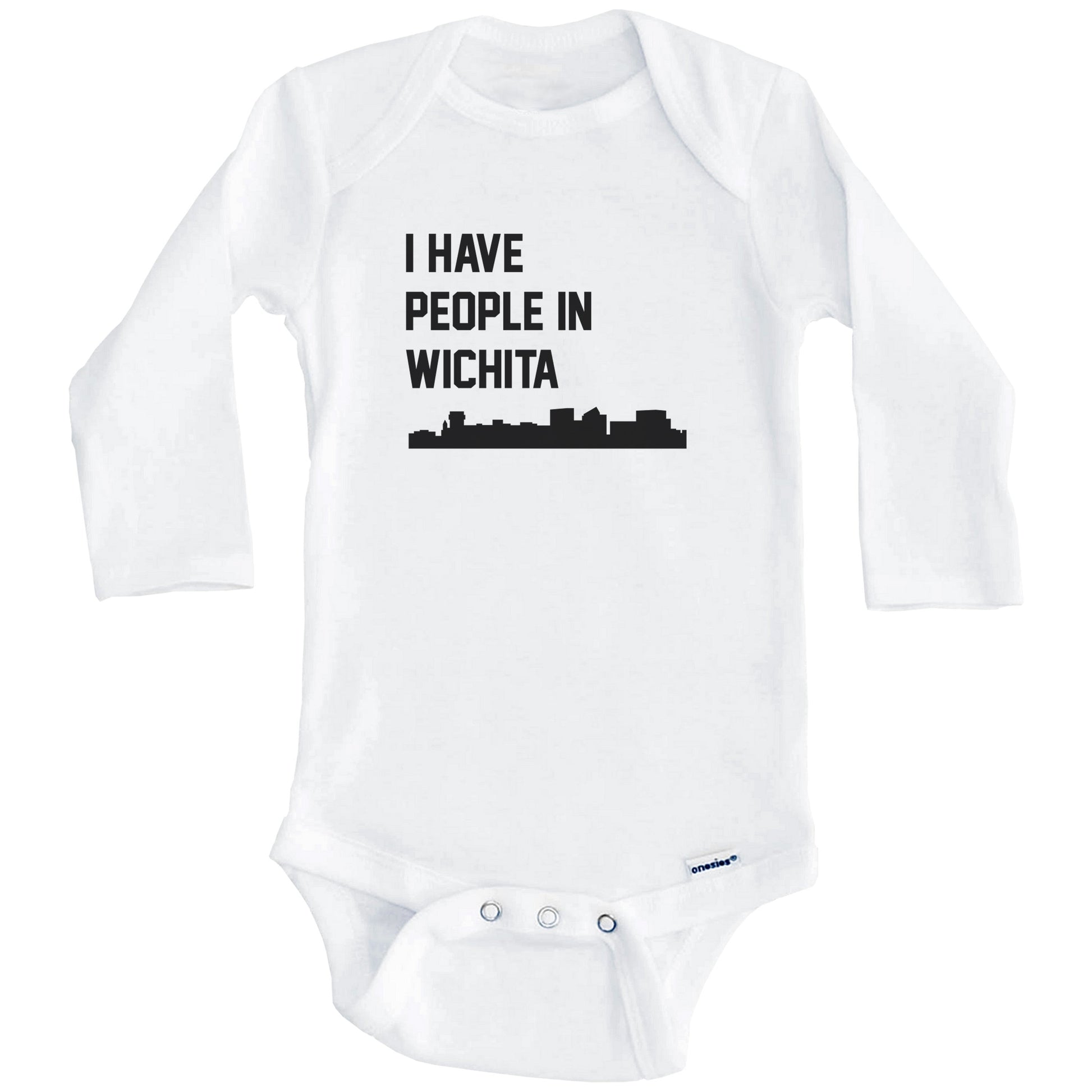I Have People In Wichita Kansas Skyline Baby Bodysuit (Long Sleeves)