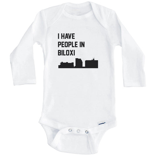 I Have People In Biloxi Mississippi Skyline Baby Bodysuit (Long Sleeves)